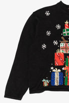 Vintage Black Tiara Santa And Presents Ugly Christmas Cardigan (2000s)