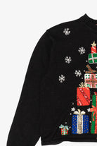 Vintage Black Tiara Santa And Presents Ugly Christmas Cardigan (2000s)