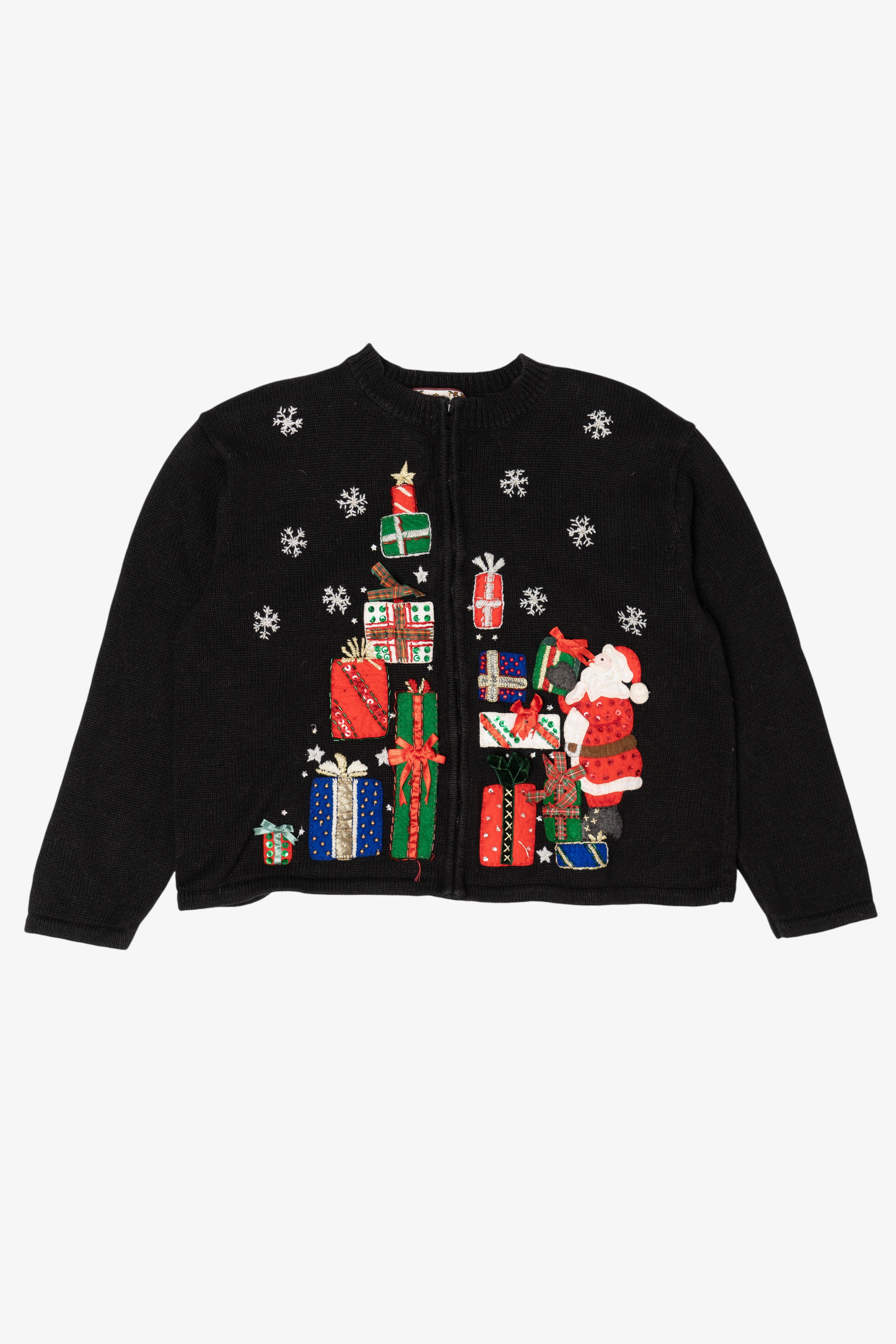 Vintage Black Tiara Santa And Presents Ugly Christmas Cardigan (2000s)