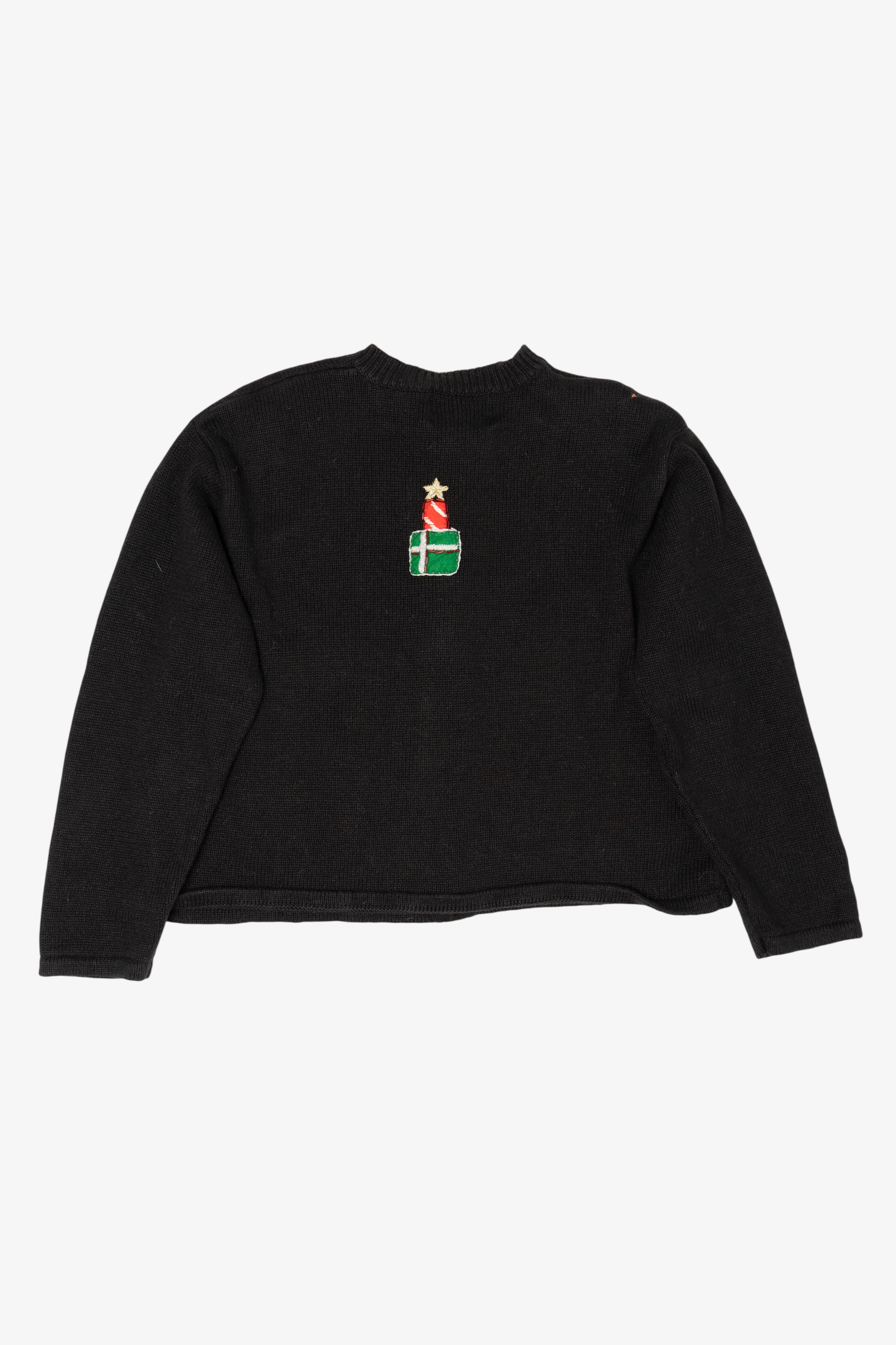 Vintage Black Tiara Santa And Presents Ugly Christmas Cardigan (2000s)
