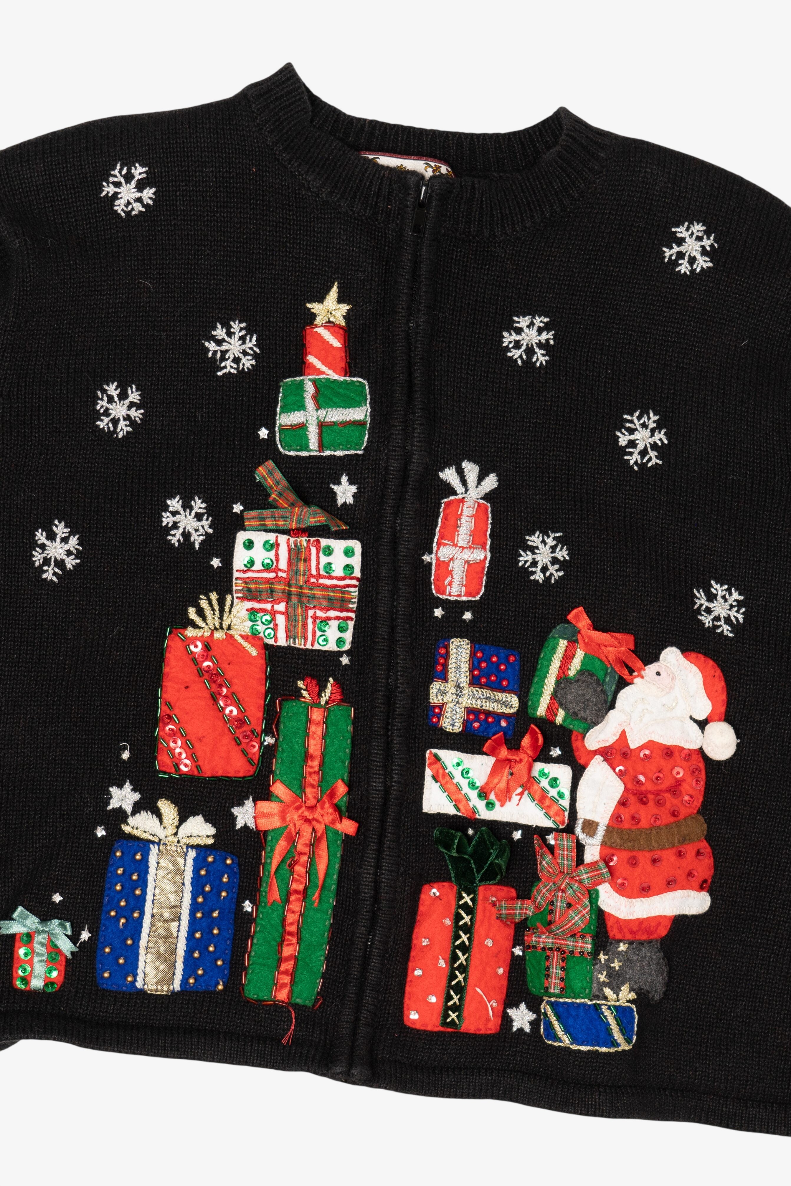 Vintage Black Tiara Santa And Presents Ugly Christmas Cardigan (2000s)