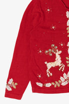 Vintage Red Victoria Jones Reindeer Ugly Christmas Cardigan (1990s)