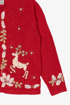 Vintage Red Victoria Jones Reindeer Ugly Christmas Cardigan (1990s)
