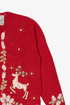 Vintage Red Victoria Jones Reindeer Ugly Christmas Cardigan (1990s)