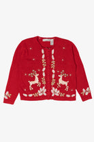 Vintage Red Victoria Jones Reindeer Ugly Christmas Cardigan (1990s)