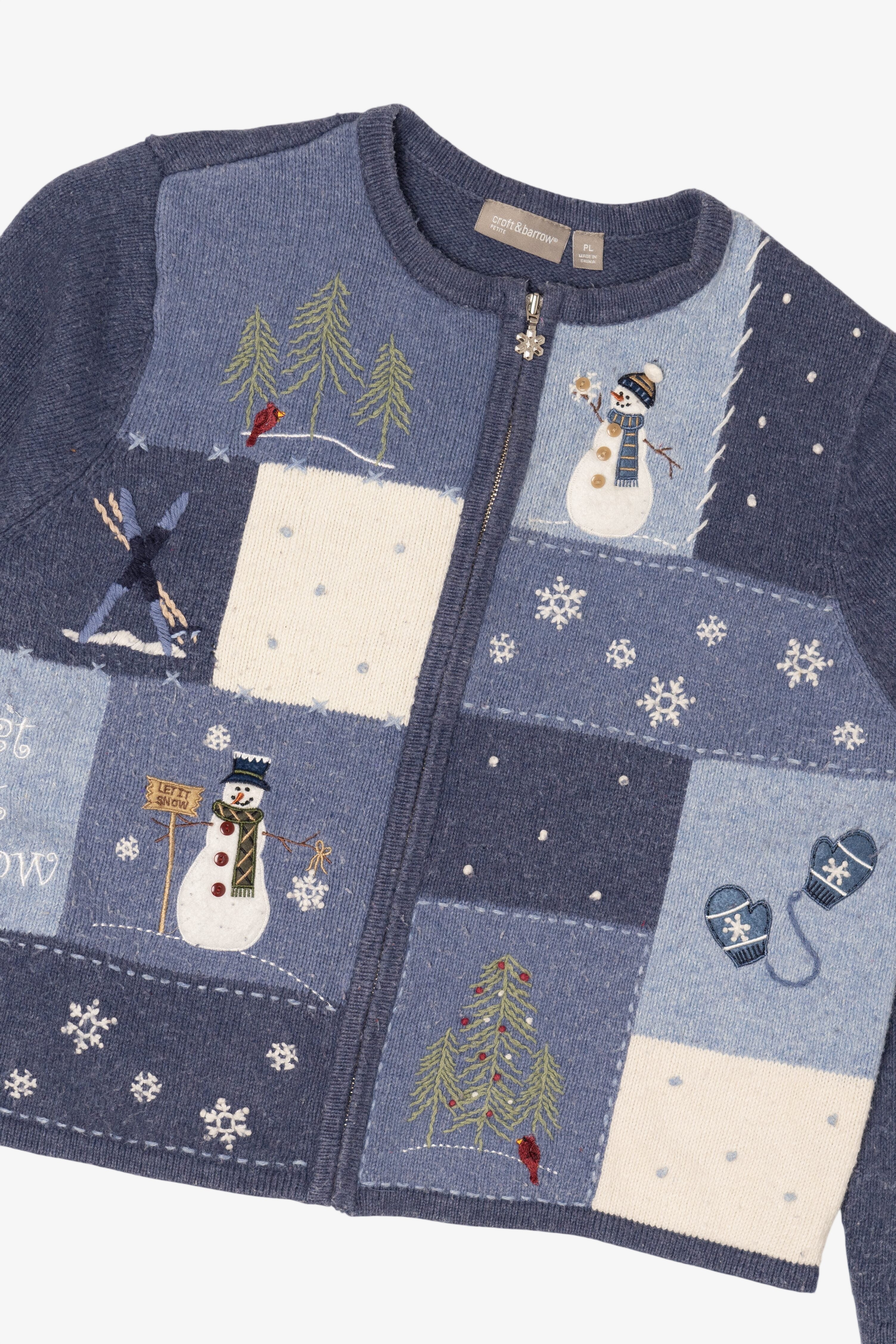Vintage Blue Croft & Barrow Snowmen Ugly Christmas Cardigan (2000s)