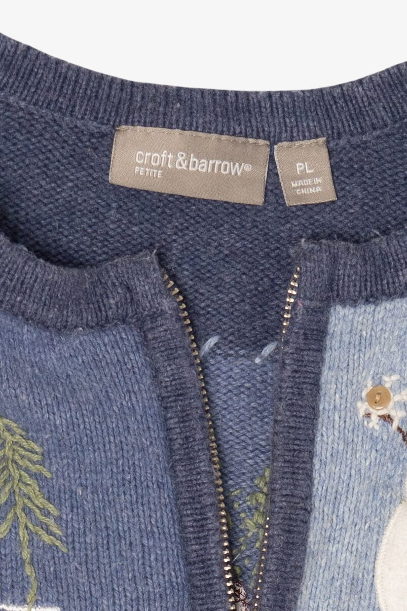 Vintage Blue Croft & Barrow Snowmen Ugly Christmas Cardigan (2000s)