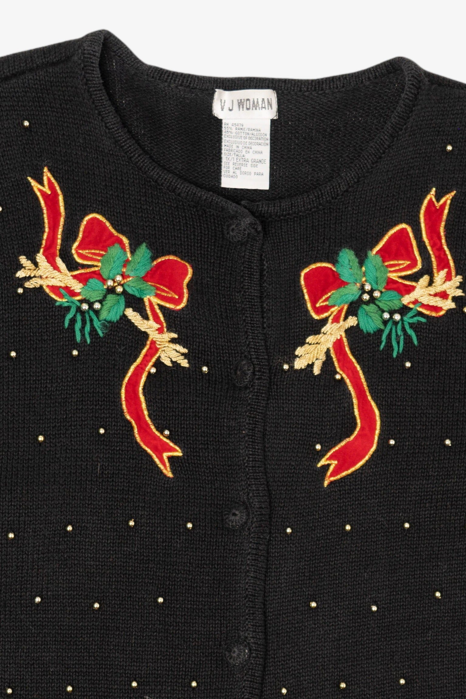 Vintage Black VJ Women Bows Ugly Christmas Pullover (1990s)