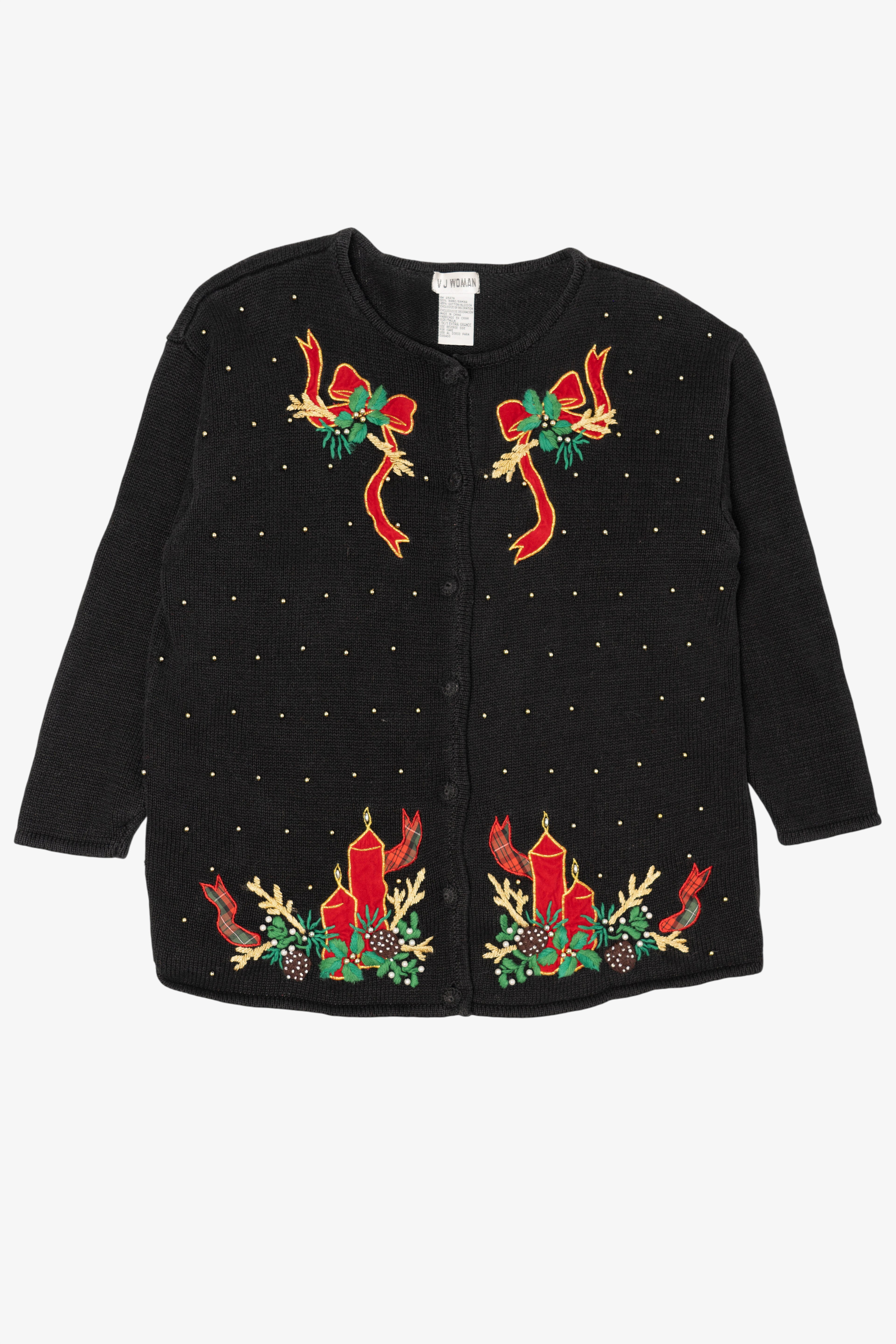Vintage Black VJ Women Bows Ugly Christmas Pullover (1990s)