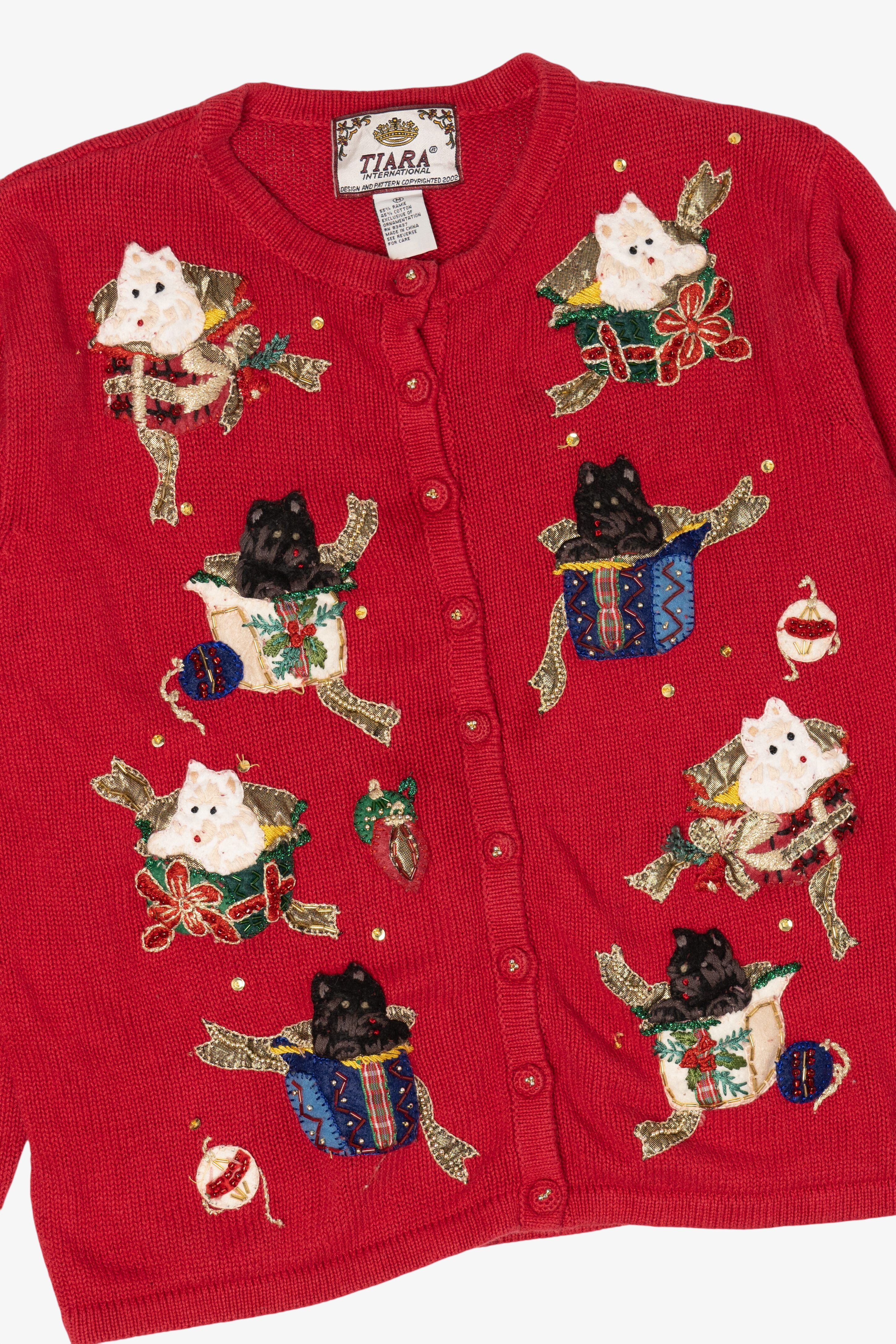 Vintage Red Tiara Dogs Ugly Christmas Cardigan (2000s)