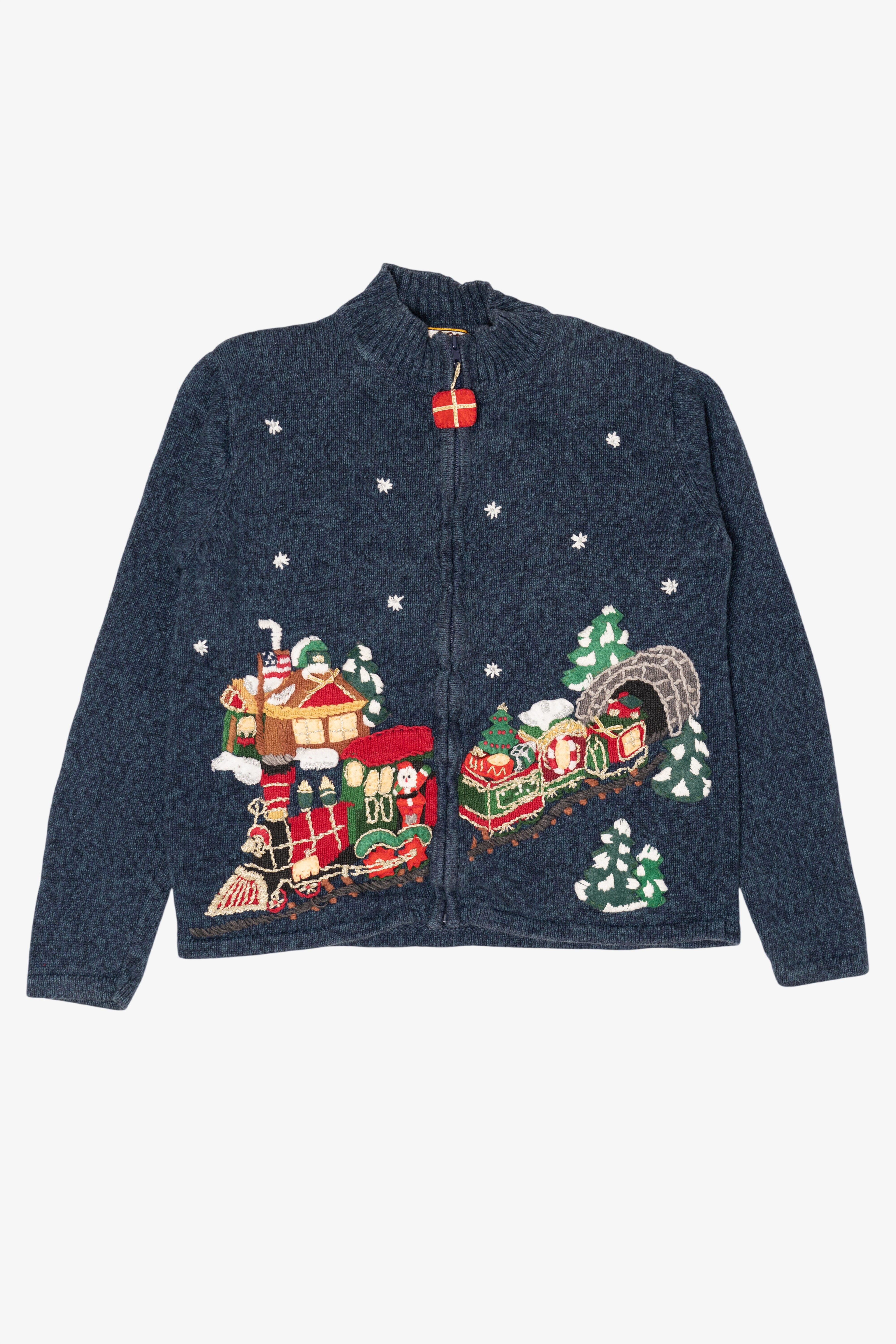 Vintage Navy Blue Heirloom Collectibles Presents Christmas Cardigan (2000s)