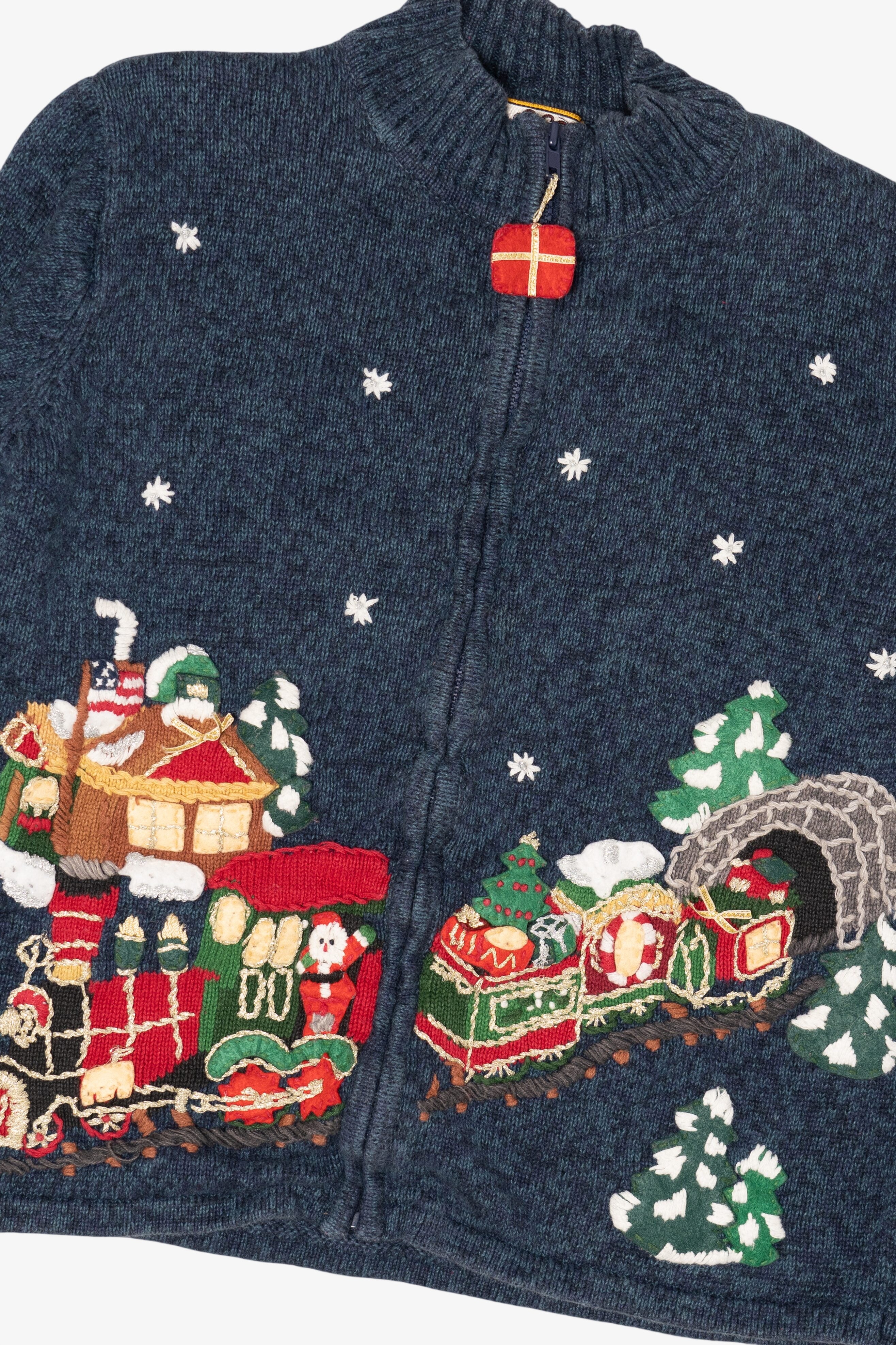 Vintage Navy Blue Heirloom Collectibles Presents Christmas Cardigan (2000s)