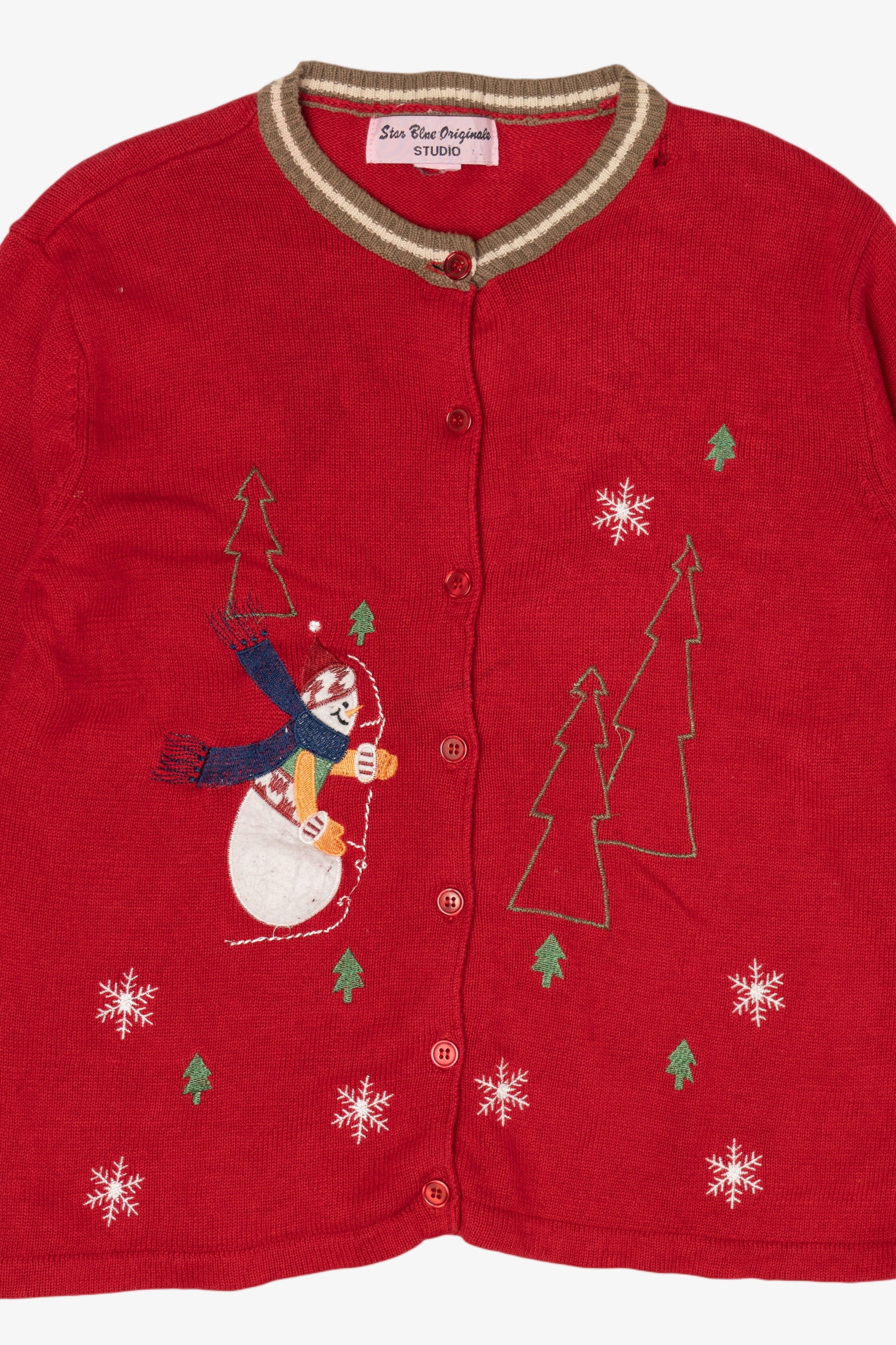 Vintage Red Star Blue Originale Snowmen Ugly Christmas Cardigan (1990s)