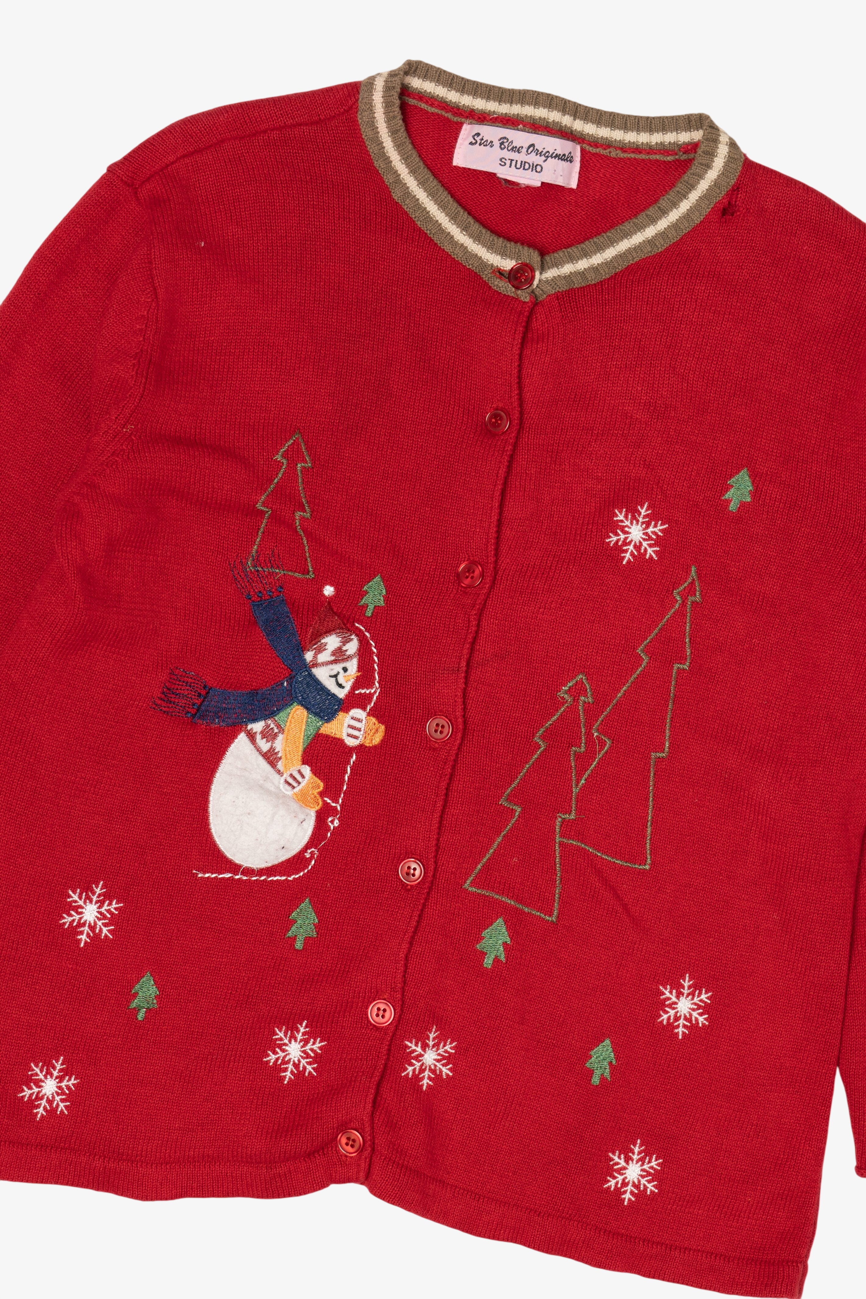 Vintage Red Star Blue Originale Snowmen Ugly Christmas Cardigan (1990s)