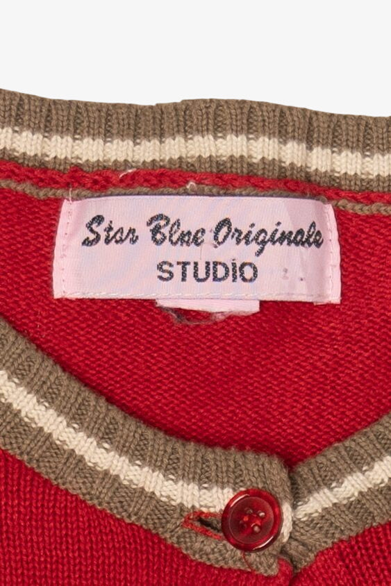 Vintage Red Star Blue Originale Snowmen Ugly Christmas Cardigan (1990s)