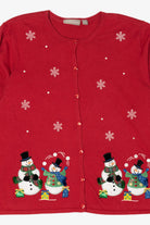 Vintage Lightweight Red Croft & Barrow Snowmen Ugly Christmas Cardigan (2000s)