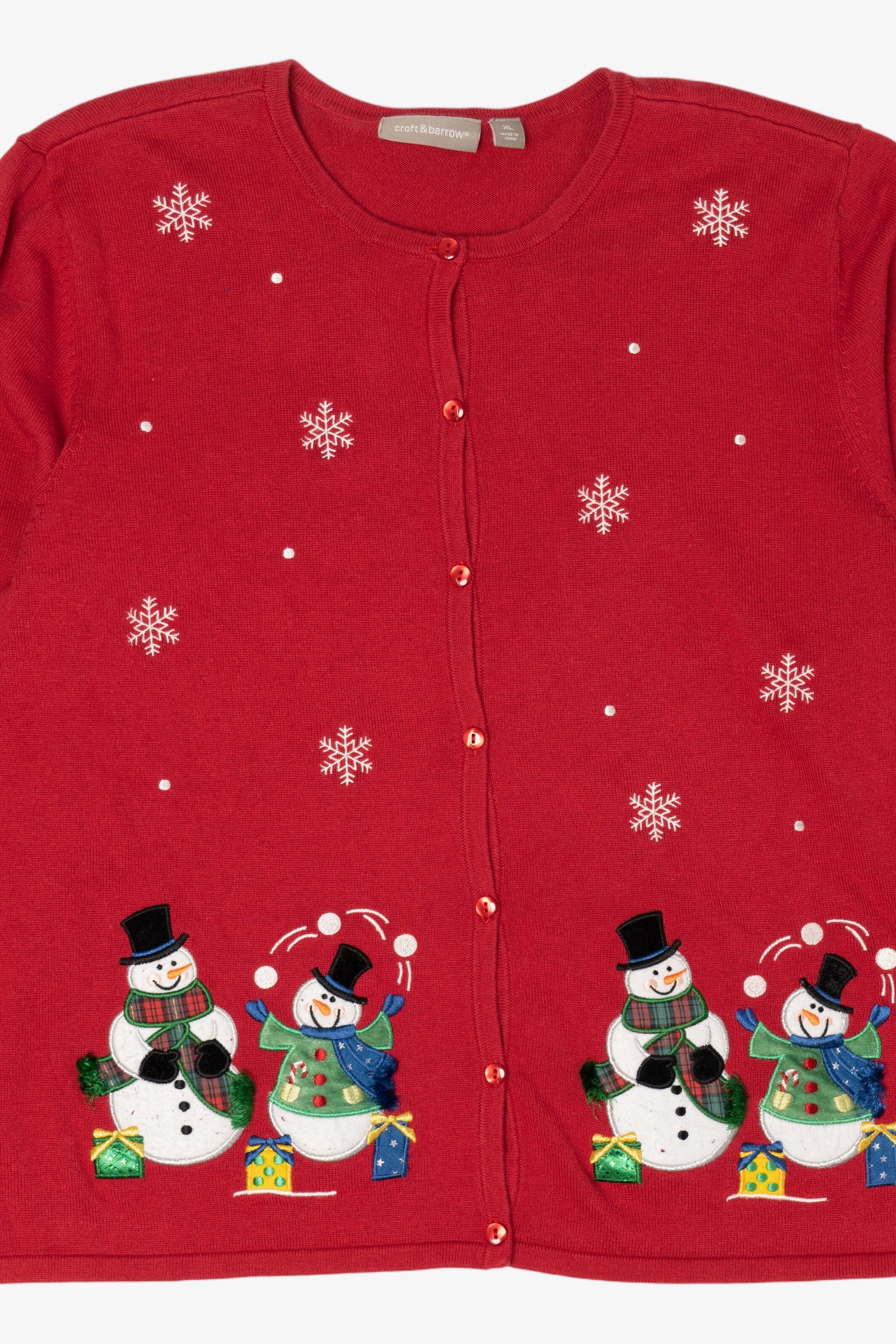 Vintage Lightweight Red Croft & Barrow Snowmen Ugly Christmas Cardigan (2000s)