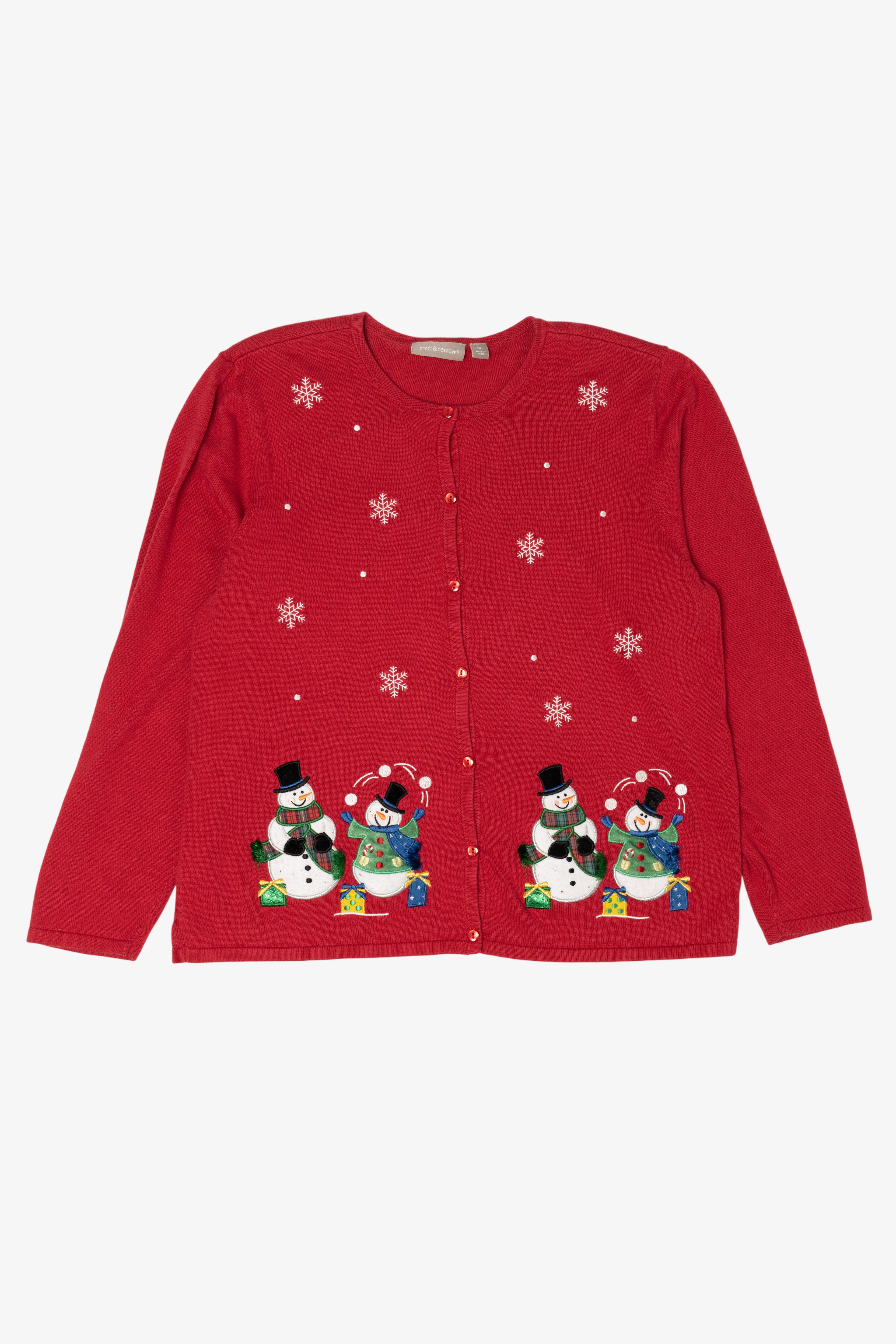 Vintage Lightweight Red Croft & Barrow Snowmen Ugly Christmas Cardigan (2000s)