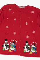 Vintage Lightweight Red Croft & Barrow Snowmen Ugly Christmas Cardigan (2000s)