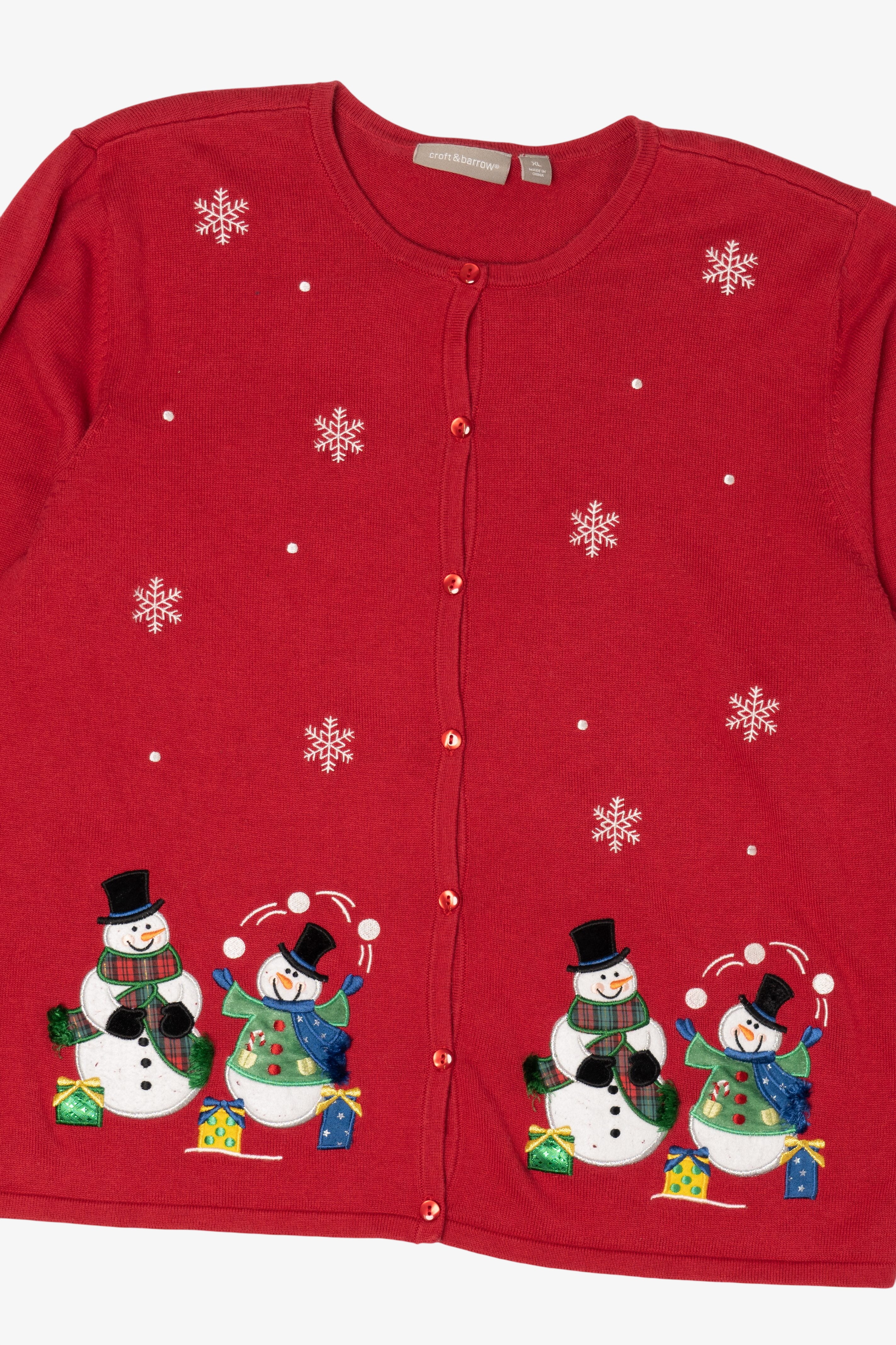 Vintage Lightweight Red Croft & Barrow Snowmen Ugly Christmas Cardigan (2000s)