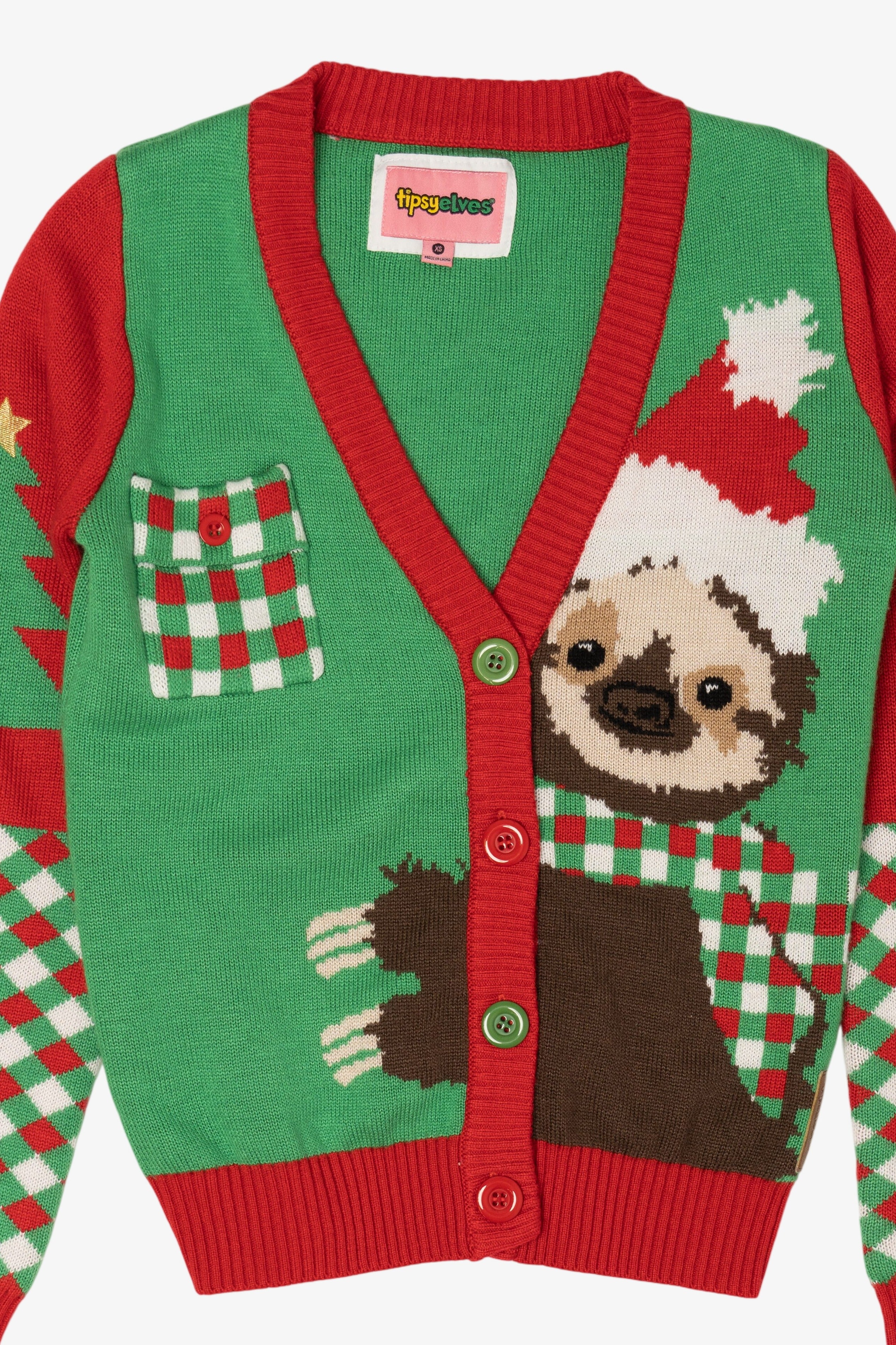 Green Santa Sloth Ugly Christmas Cardigan (2010s)