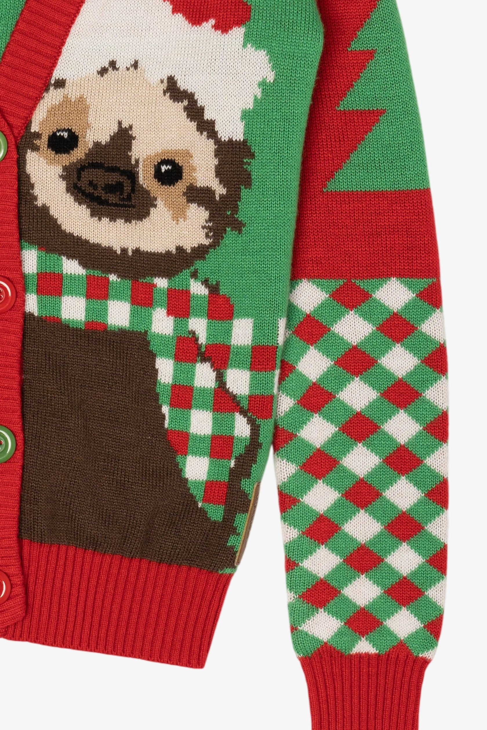 Green Santa Sloth Ugly Christmas Cardigan (2010s)