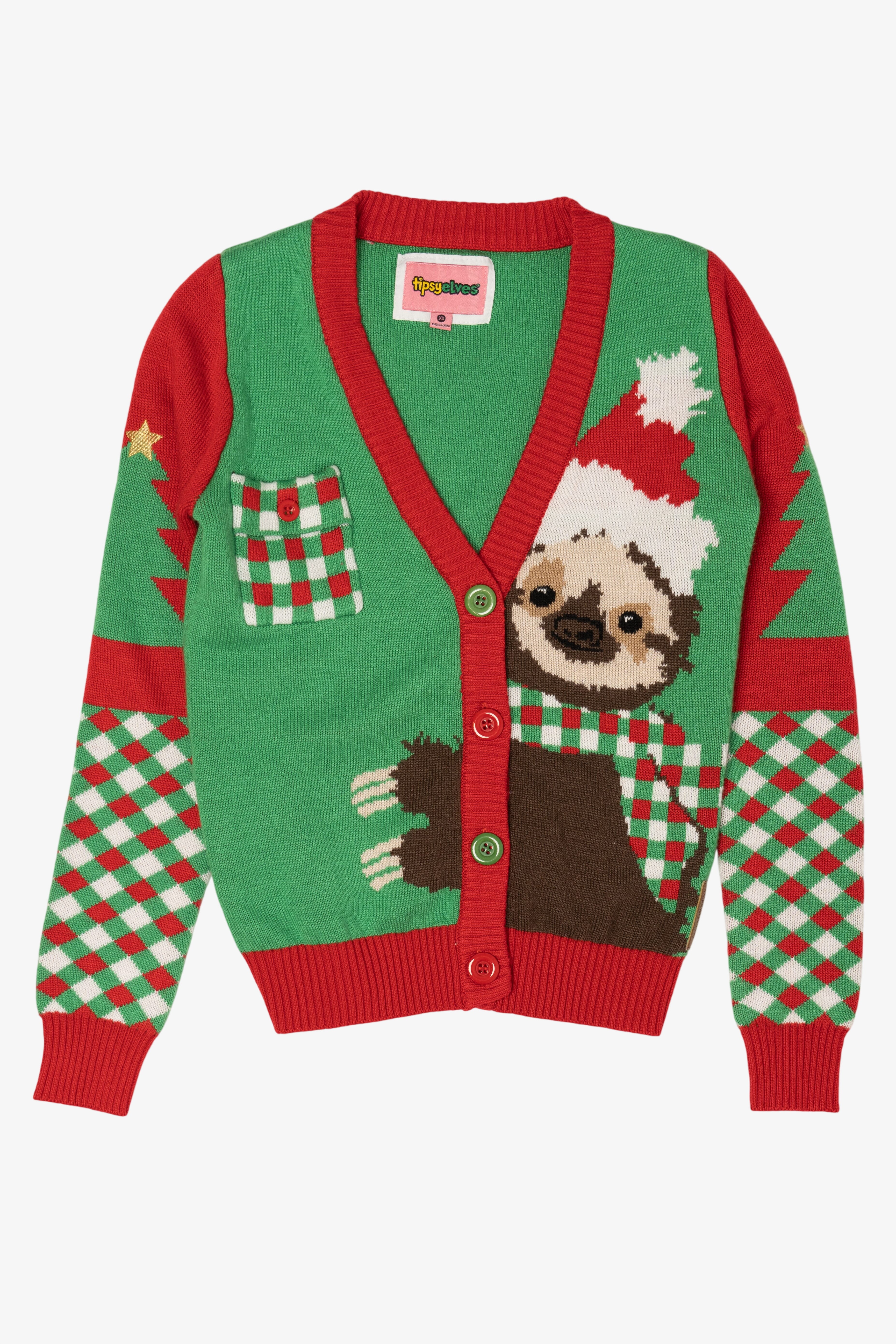 Green Santa Sloth Ugly Christmas Cardigan (2010s)