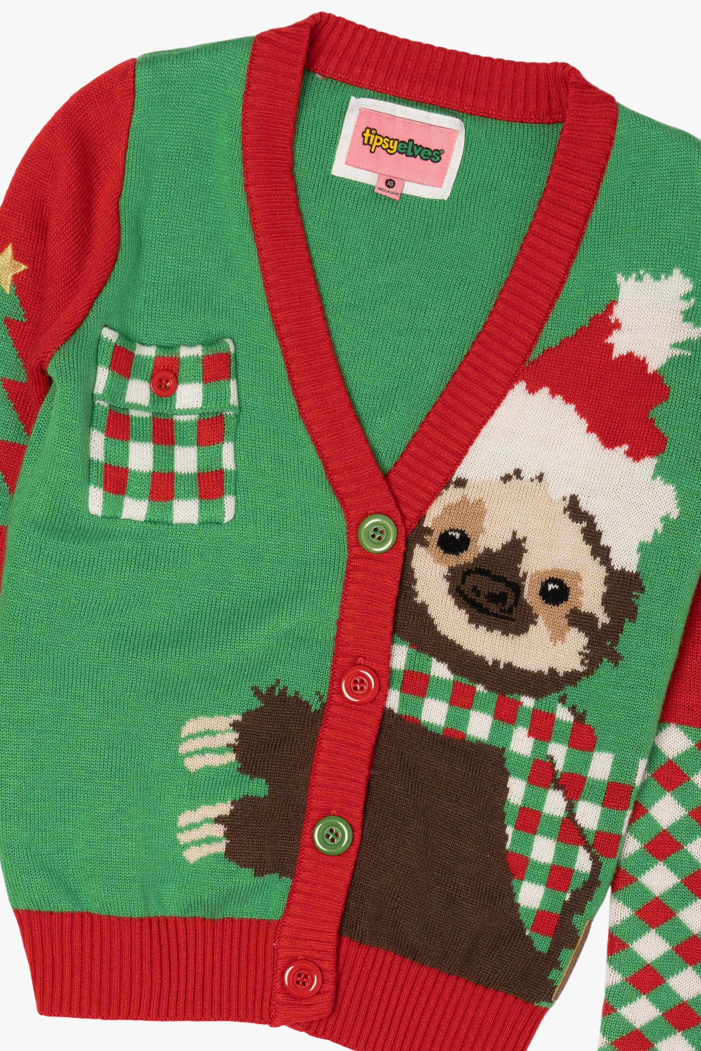Green Santa Sloth Ugly Christmas Cardigan (2010s)