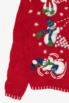 Vintage Red Tiara Snowmen Snowball Fight Ugly Christmas Cardigan (2000s)