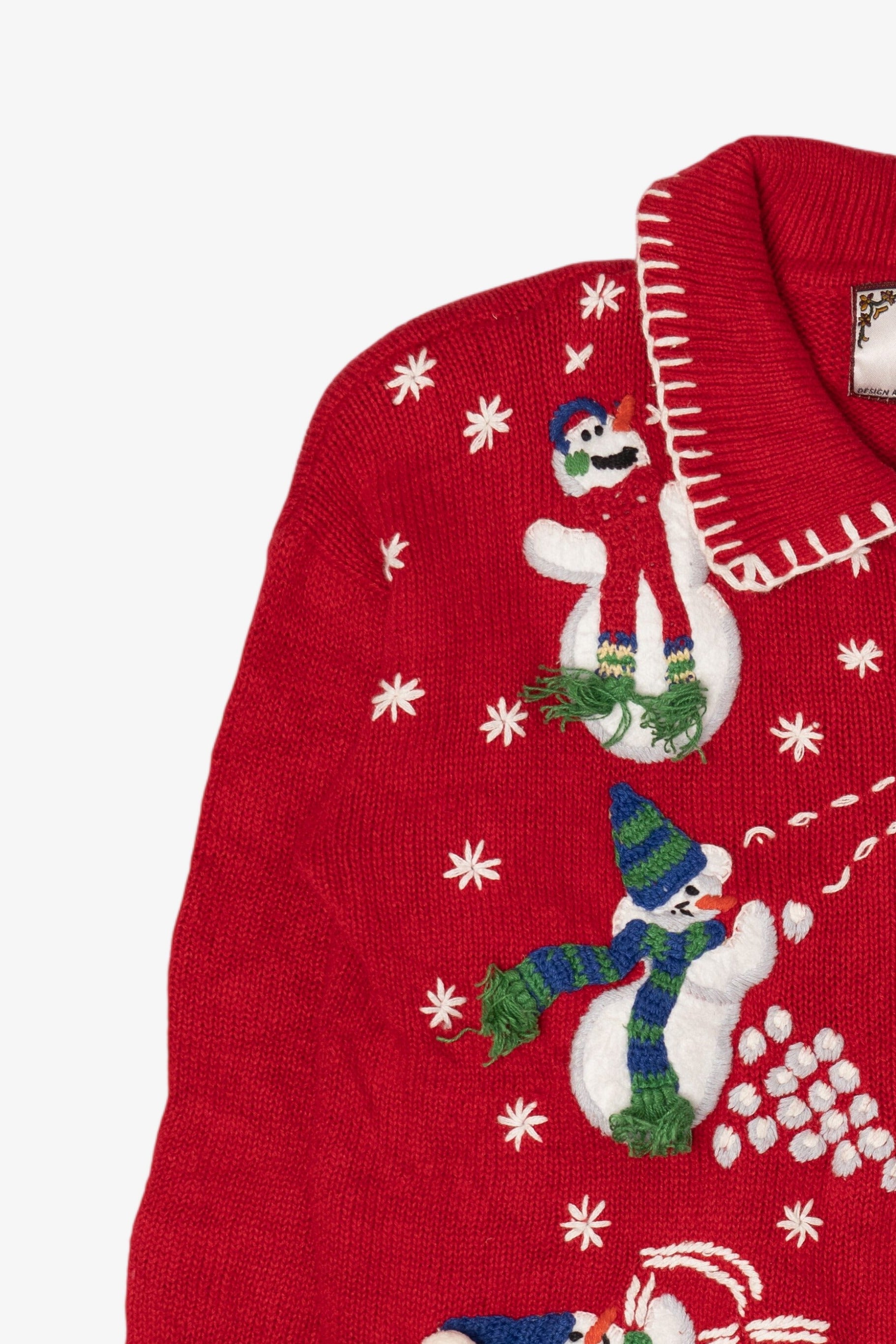 Vintage Red Tiara Snowmen Snowball Fight Ugly Christmas Cardigan (2000s)