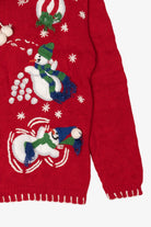Vintage Red Tiara Snowmen Snowball Fight Ugly Christmas Cardigan (2000s)