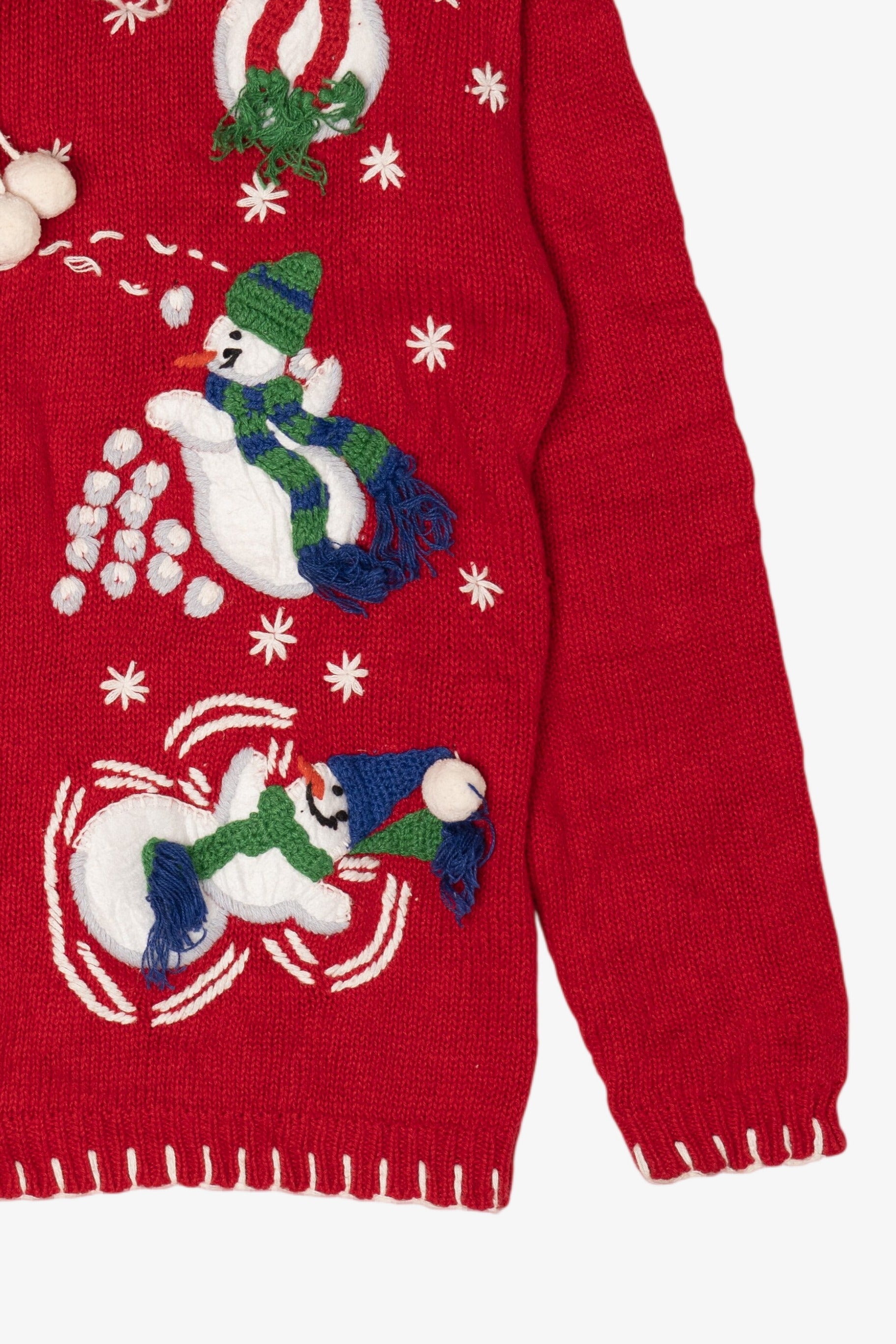 Vintage Red Tiara Snowmen Snowball Fight Ugly Christmas Cardigan (2000s)