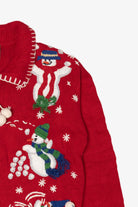 Vintage Red Tiara Snowmen Snowball Fight Ugly Christmas Cardigan (2000s)