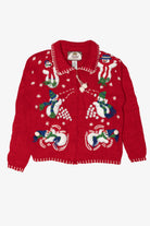 Vintage Red Tiara Snowmen Snowball Fight Ugly Christmas Cardigan (2000s)
