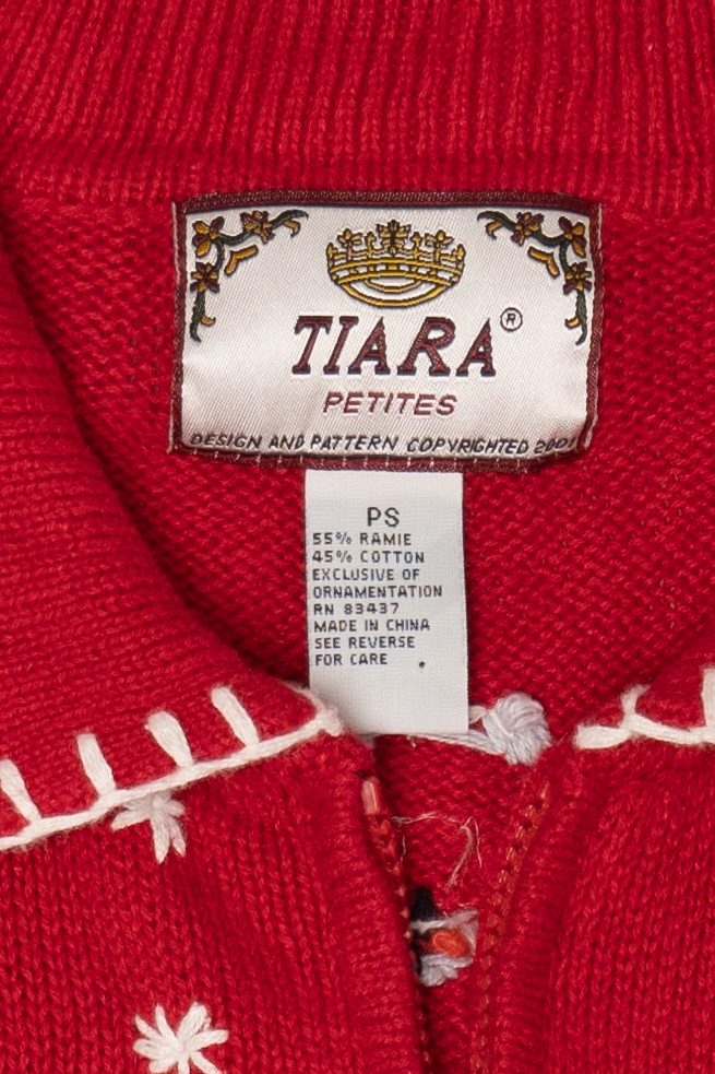 Vintage Red Tiara Snowmen Snowball Fight Ugly Christmas Cardigan (2000s)