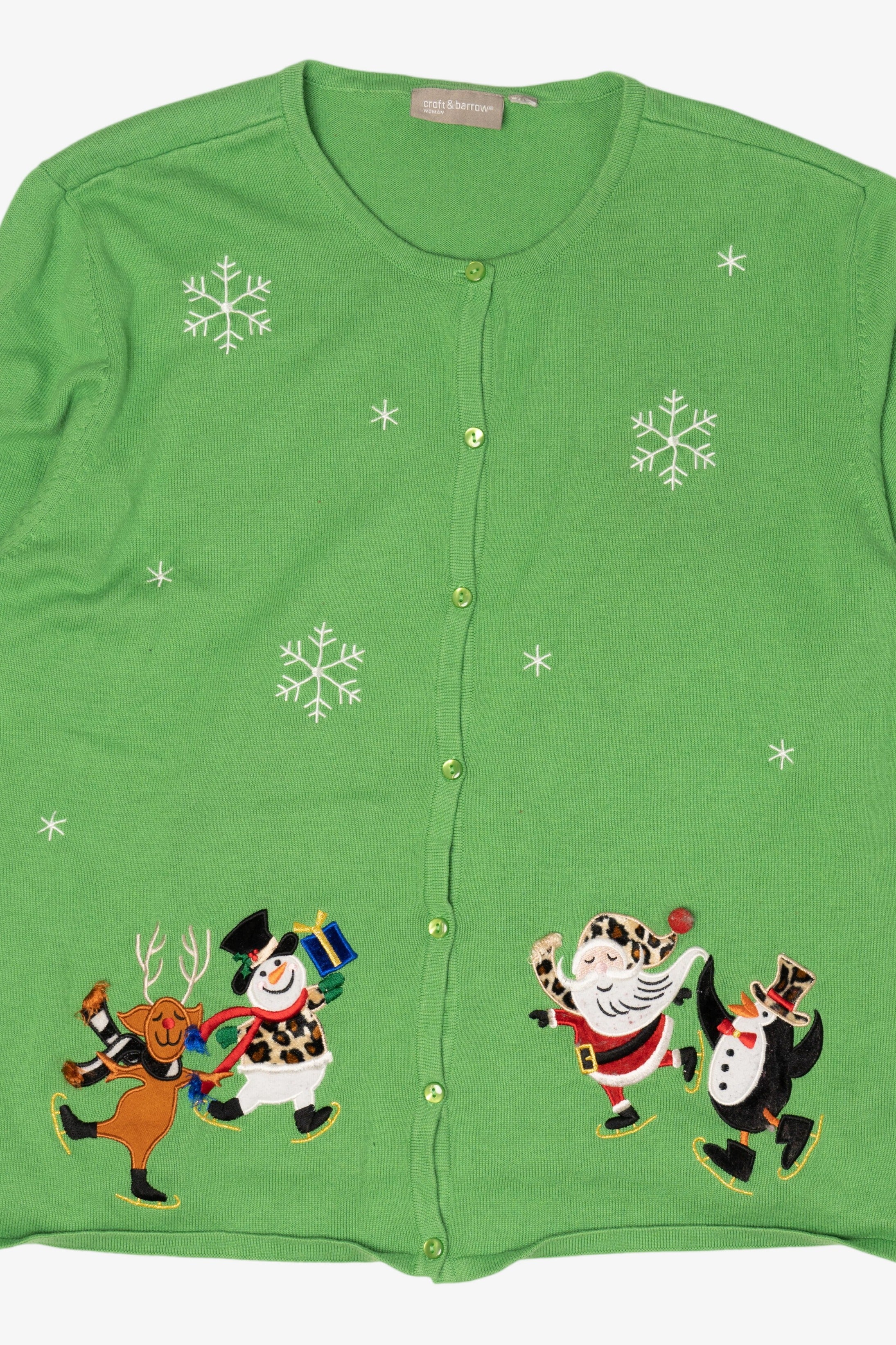 Vintage Lightweight Green Croft & Barrow Snowflakes Christmas Cardigan (2000s)