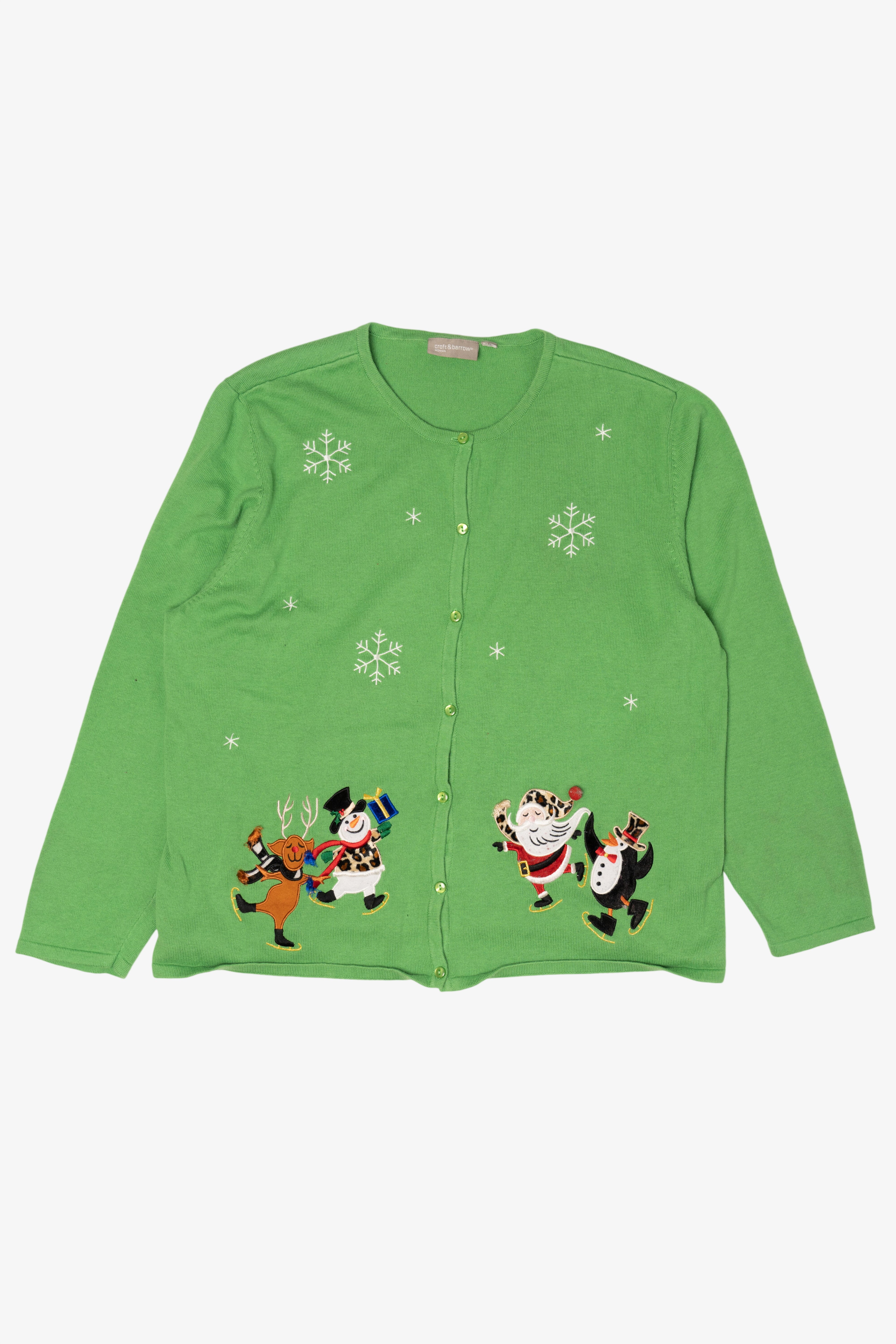 Vintage Lightweight Green Croft & Barrow Snowflakes Christmas Cardigan (2000s)