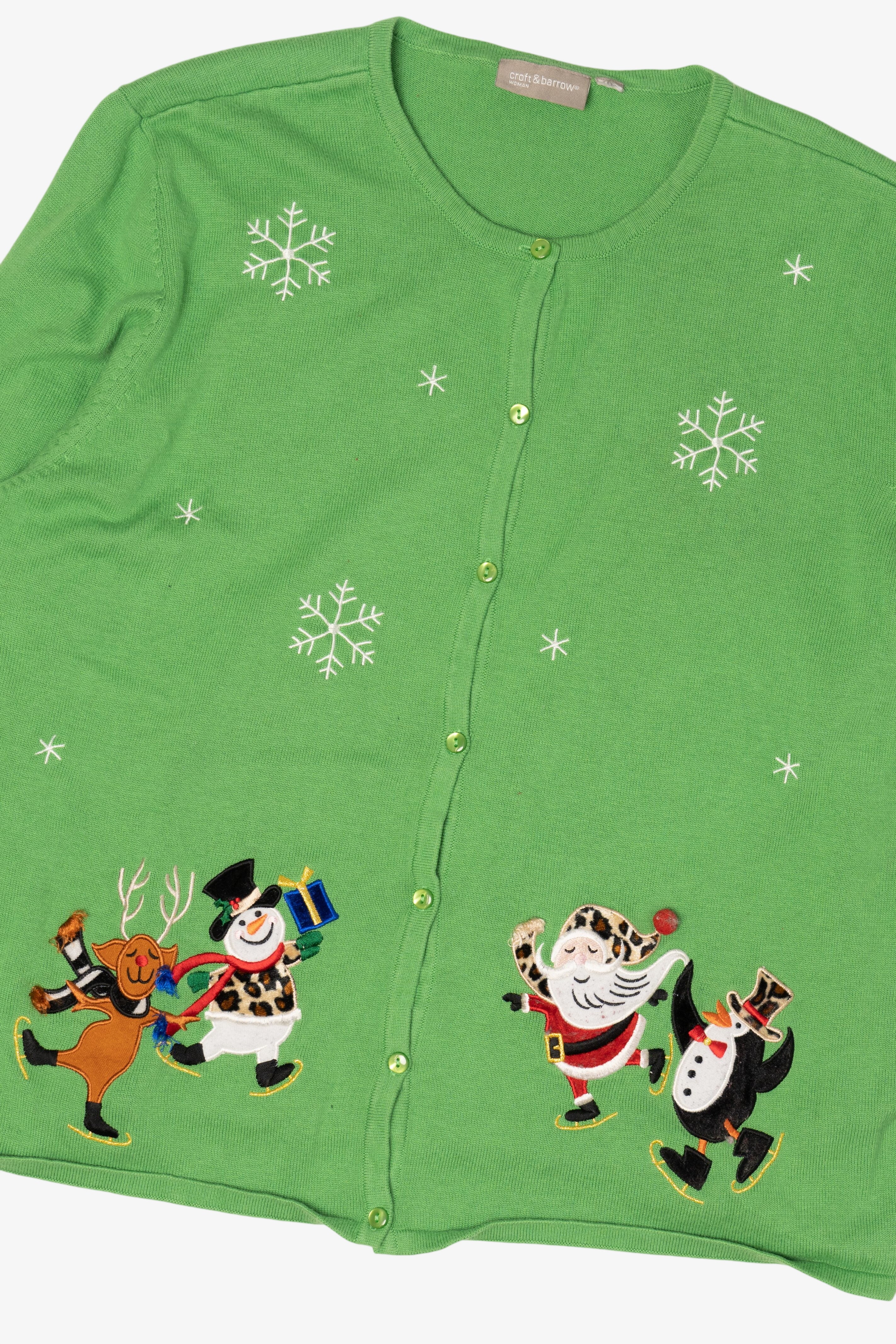 Vintage Lightweight Green Croft & Barrow Snowflakes Christmas Cardigan (2000s)