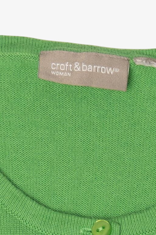 Vintage Lightweight Green Croft & Barrow Snowflakes Christmas Cardigan (2000s)