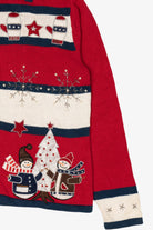 Vintage Red White And Blue Sarah Bentley Snowmen Ugly Christmas Cardigan (1990s)