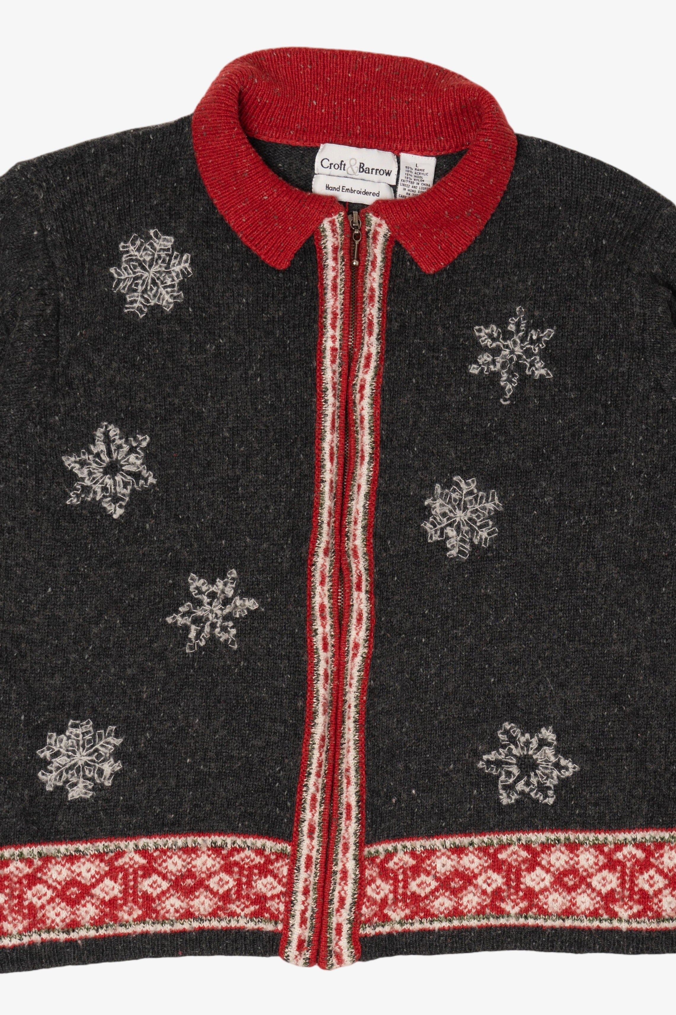 Vintage Hand Embroidered Croft & Barrow Snowflakes Ugly Christmas Cardigan (2000s)