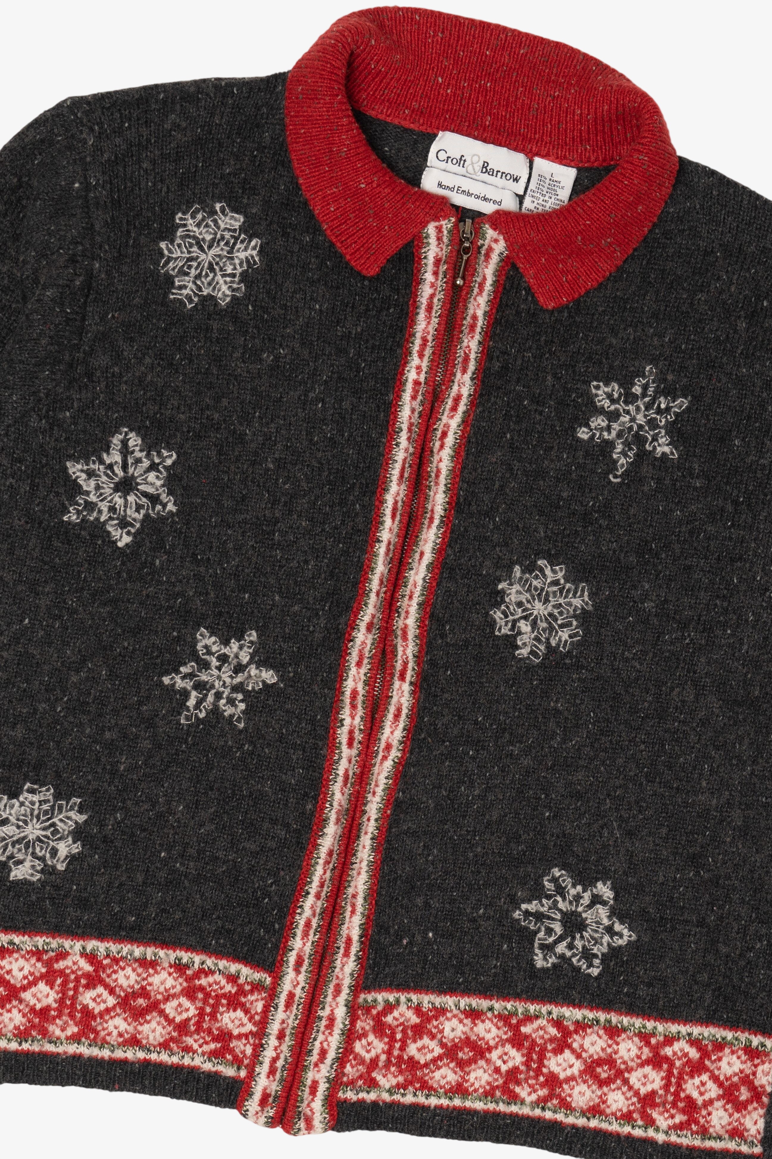 Vintage Hand Embroidered Croft & Barrow Snowflakes Ugly Christmas Cardigan (2000s)