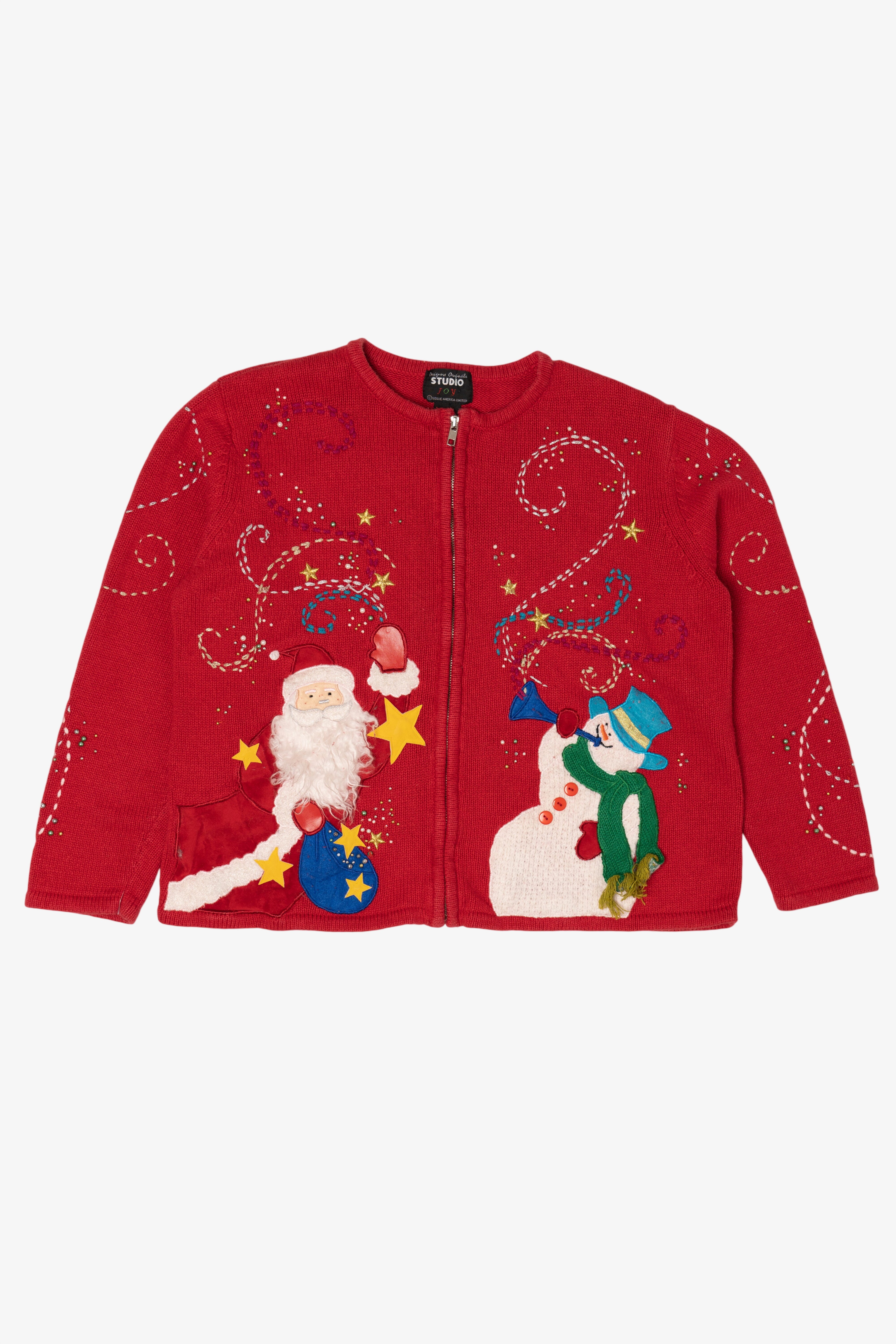 Vintage Red Designers Originals Studio Santa Ugly Christmas Cardigan (2000s)