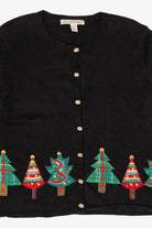 Vintage Black David Brooks Trees Ugly Christmas Cardigan (2000s)