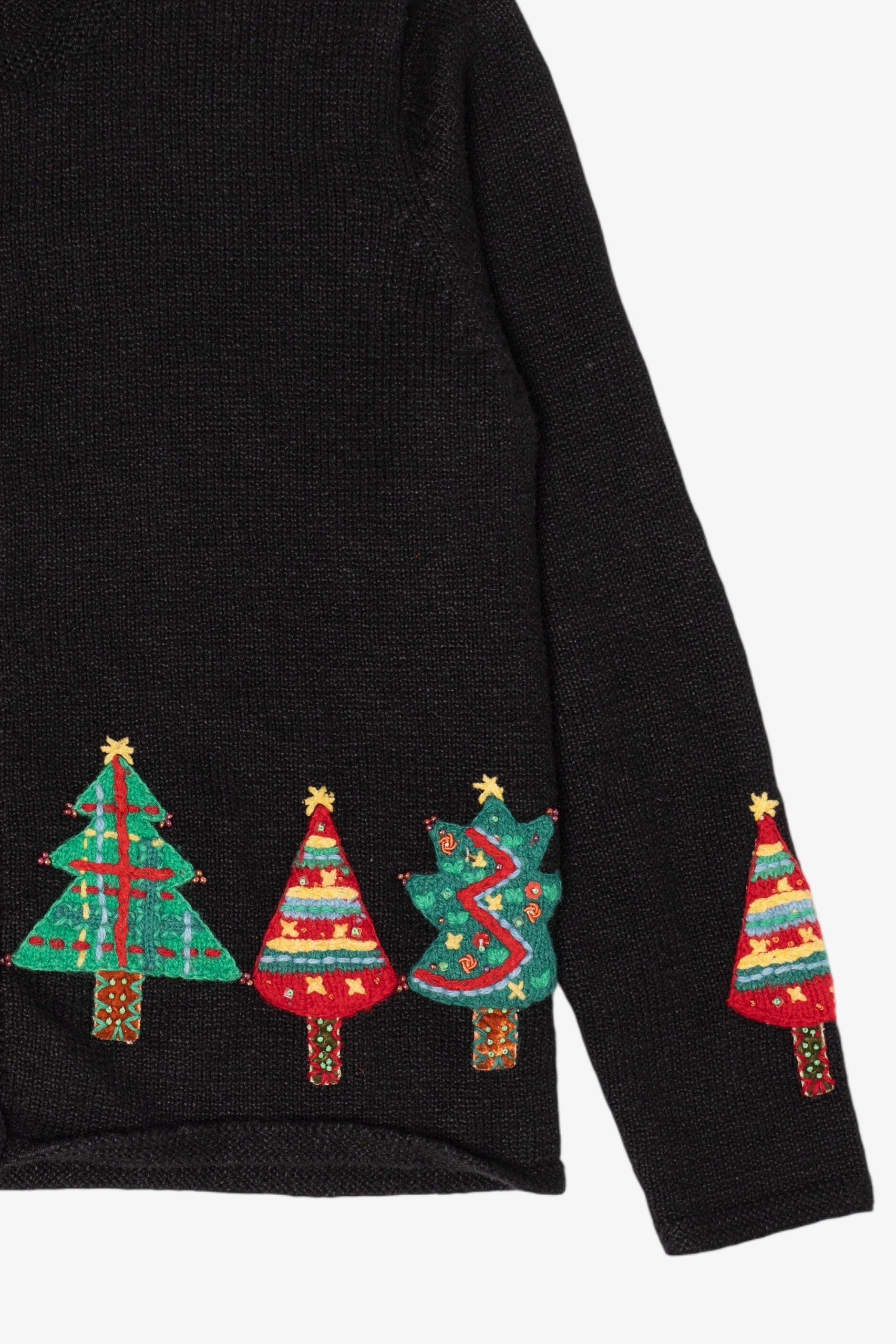Vintage Black David Brooks Trees Ugly Christmas Cardigan (2000s)