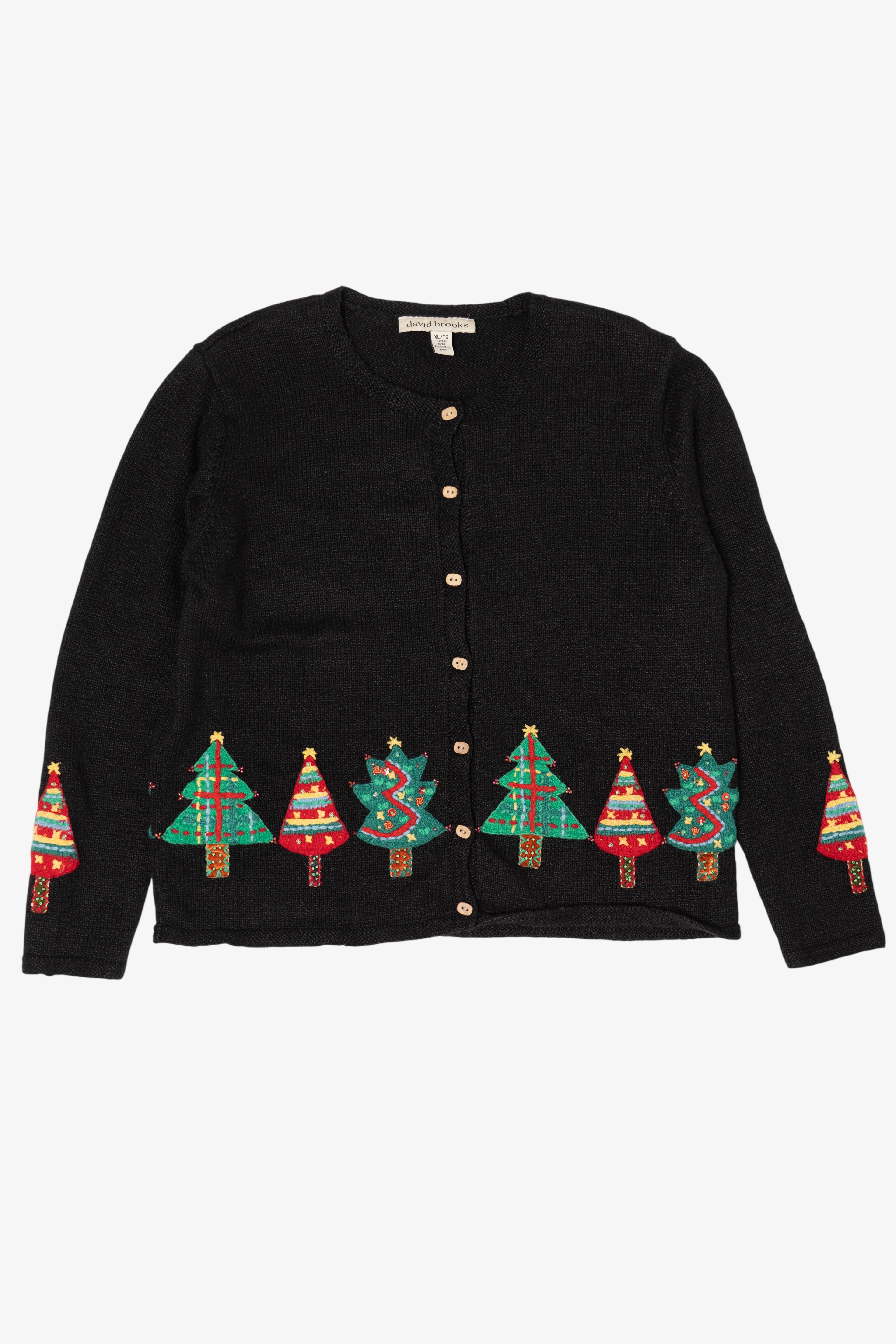 Vintage Black David Brooks Trees Ugly Christmas Cardigan (2000s)