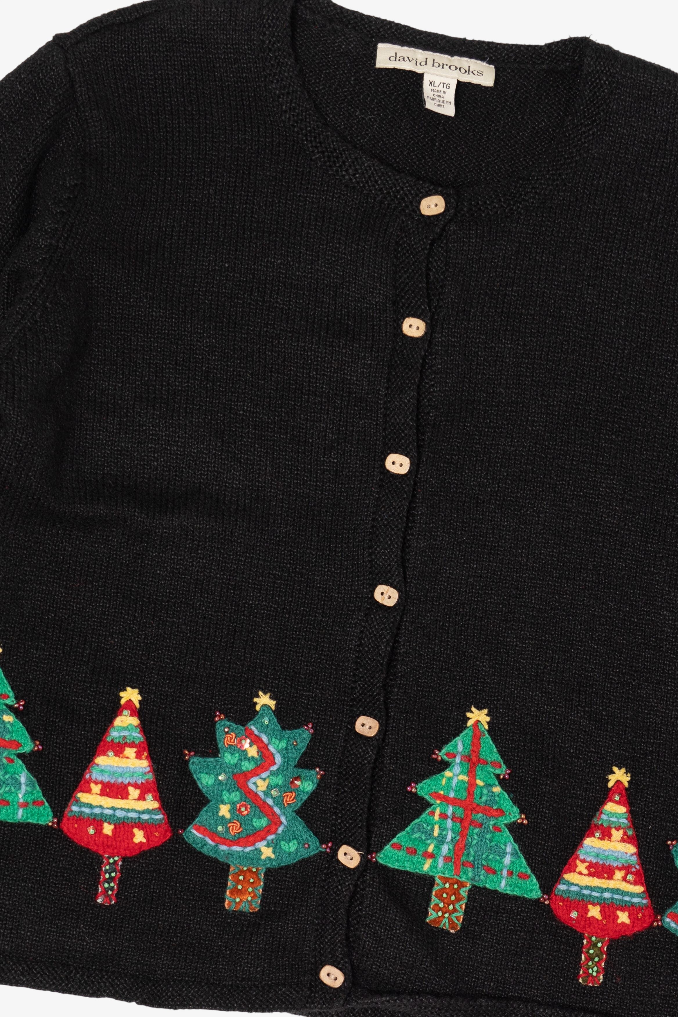 Vintage Black David Brooks Trees Ugly Christmas Cardigan (2000s)