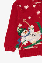 Vintage Red Tiara Snowmen Skiing Ugly Christmas Cardigan (1990s)