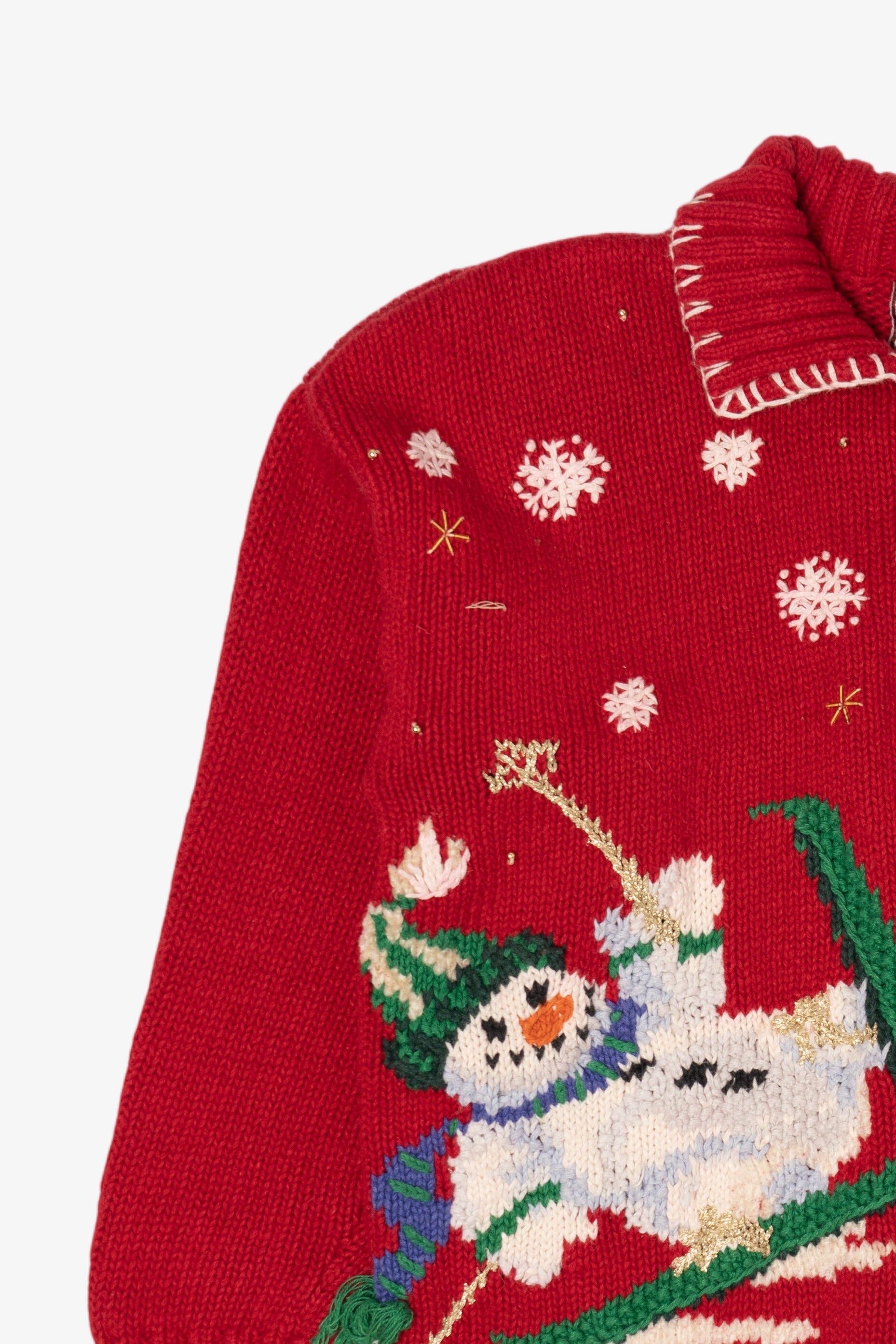 Vintage Red Tiara Snowmen Skiing Ugly Christmas Cardigan (1990s)