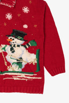 Vintage Red Tiara Snowmen Skiing Ugly Christmas Cardigan (1990s)